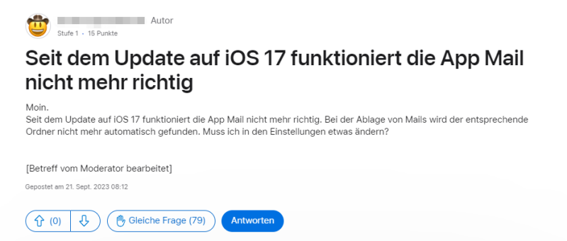 Seit dem Update auf iOS 17 funktioniert die App Mail nicht mehr richtig