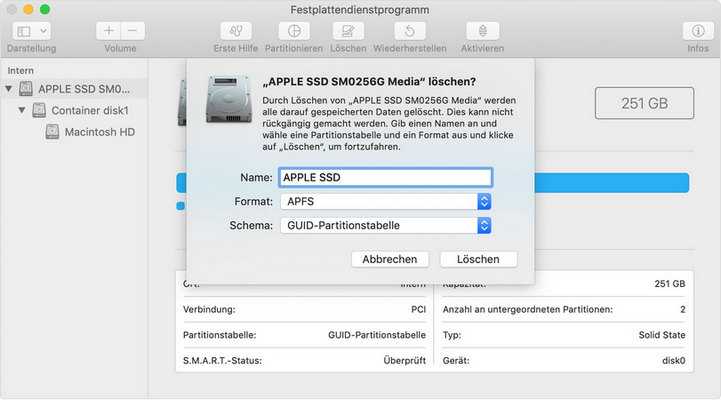 macos mojave diskette löschen