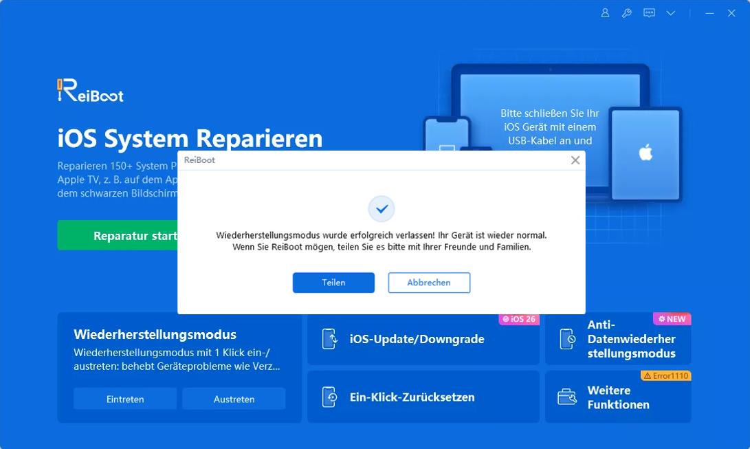 wiederherstellungsmodus erfolgreich beenden