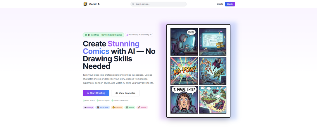Comic AI KI Comic Generator für automatische Comic Panels