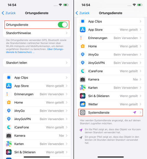 iphone systemdienste
