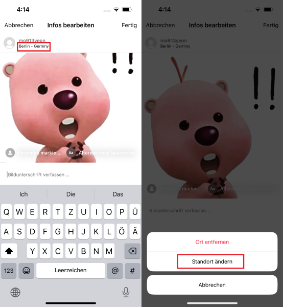 standort instagram ändern