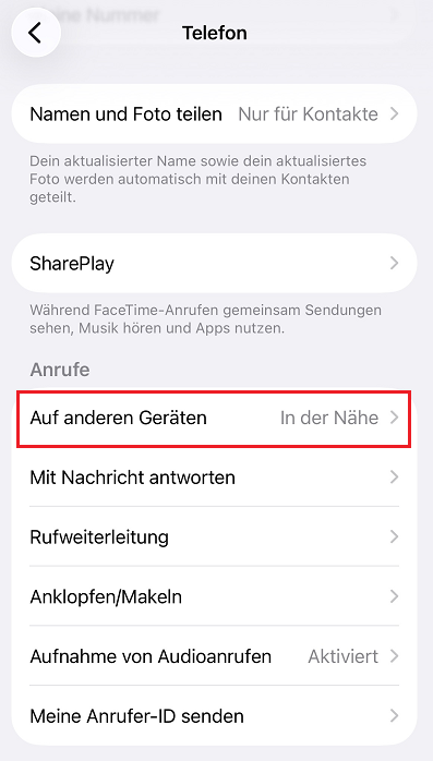 Anrufe auf anderen Geräten ausschalten wenn das iPhone automatisch Anrufe macht