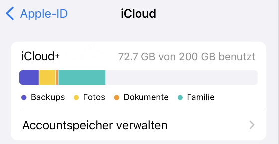 Überprüfung des belegten iCloud-Speichers