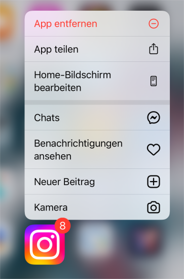 instagram von startbildschirm entfernen