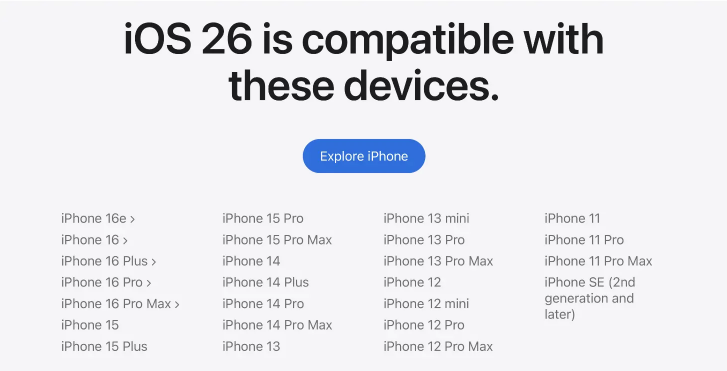 Unterstützte Geräte für iOS 26