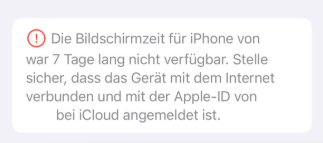 Die Bildschirmzeit für iPhone war 7 Tage lang nicht verfügbar