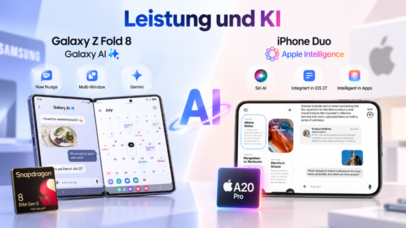 Galaxy Z Fold8 und iPhone Duo Leistung und KI im Vergleich