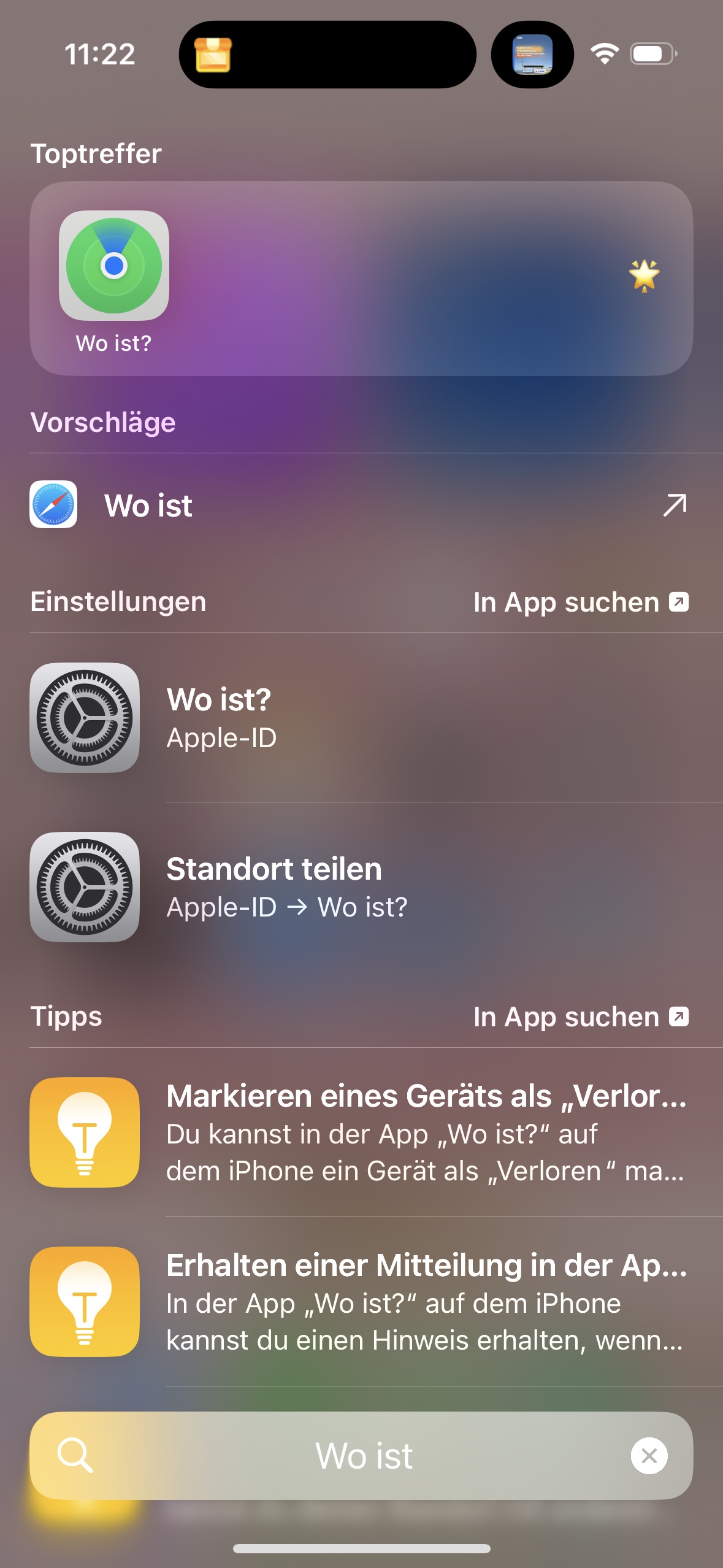 Öffnen Sie die „Suche“-App und suchen Sie nach dem Namen der App