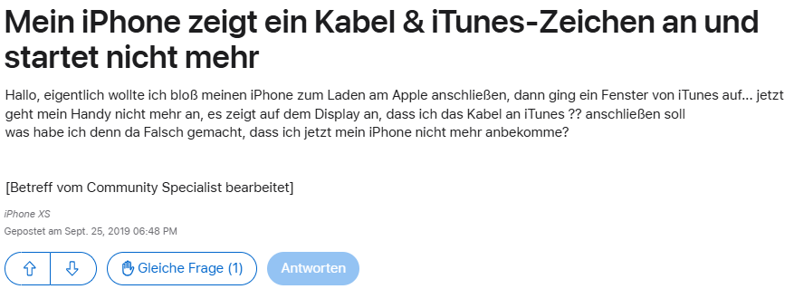 iphone zeigt itunes symbol mit stecker