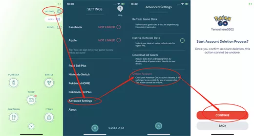 how to delete pokemon go account 2