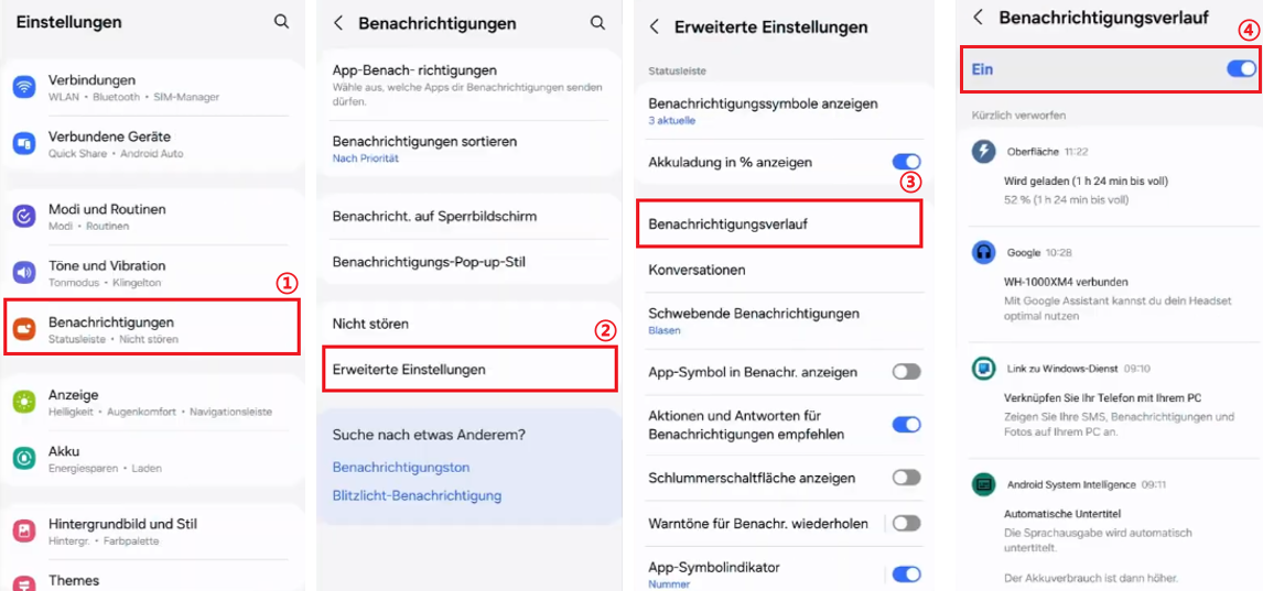 Benachrichtigungsverlauf auf Samsung deaktivieren Anleitung