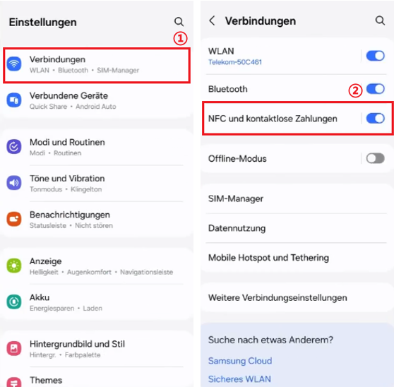 NFC auf Samsung Handy deaktivieren Einstellungen