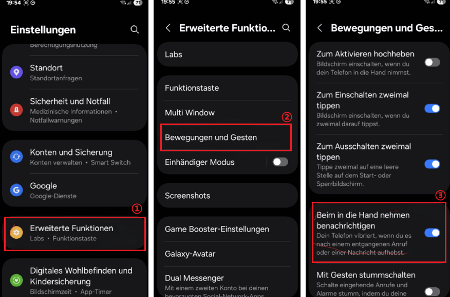 Vibration beim Anheben Samsung deaktivieren Anleitung