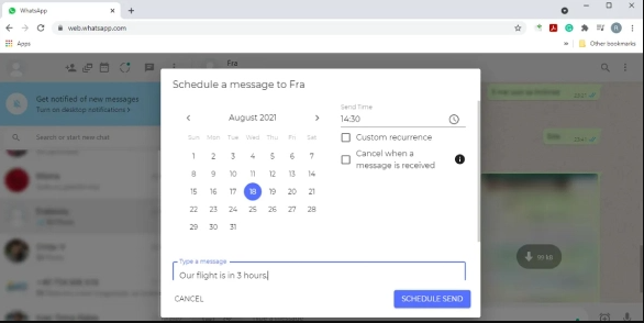 how to schedule messages on whatsapp web- finish scheduling messages on whatsapp web
