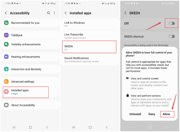 how to schedule whatsapp messages on android- give skedit permission