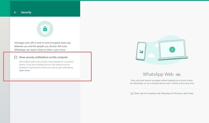 Android WhatsApp security code