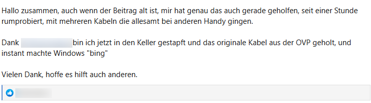 Ein anderes USB-Kabel verwenden, um das Xiaomi mit dem PC zu verbinden