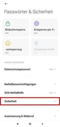 Xiaomi Einstellungen Sicherheit