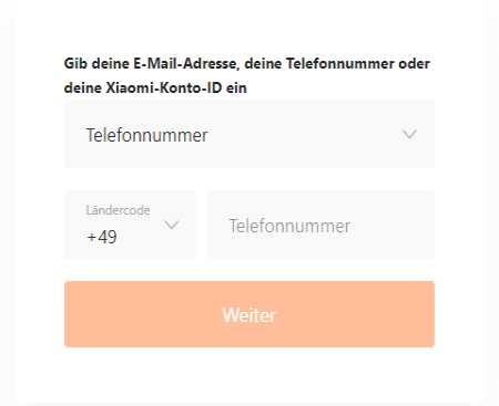 mi account sign in using phone number