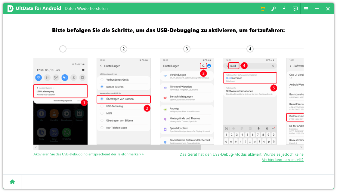die daten zum wiederherstellen auswählen