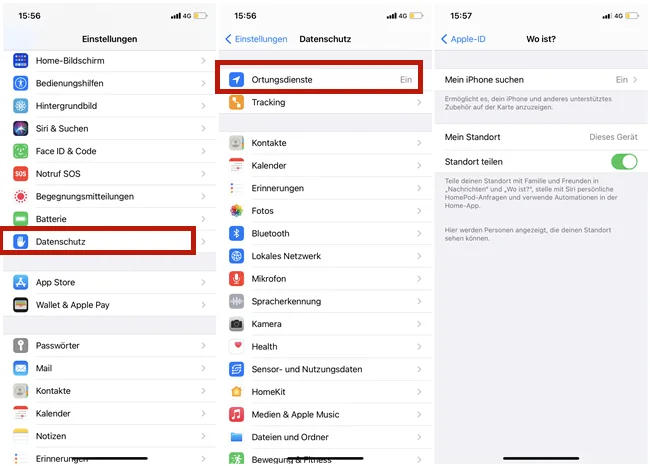 überprüfen sie die ortungsdienste