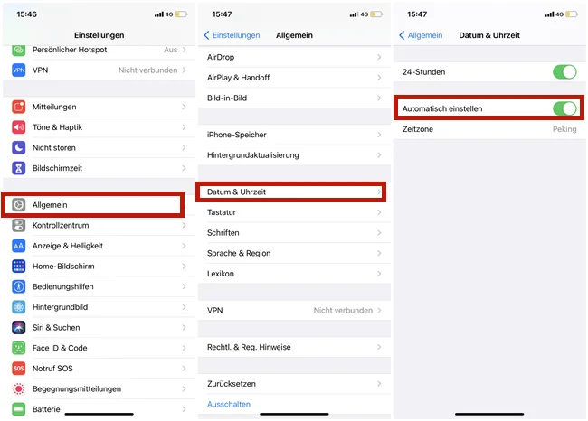 überprüfen sie die zeitzone des ipones
